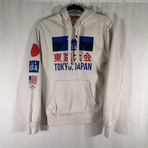US Olympic Team Tokyo Hoodie Men's Small White Graphic Print Drawstring Pockets - Picture 1 of 7
